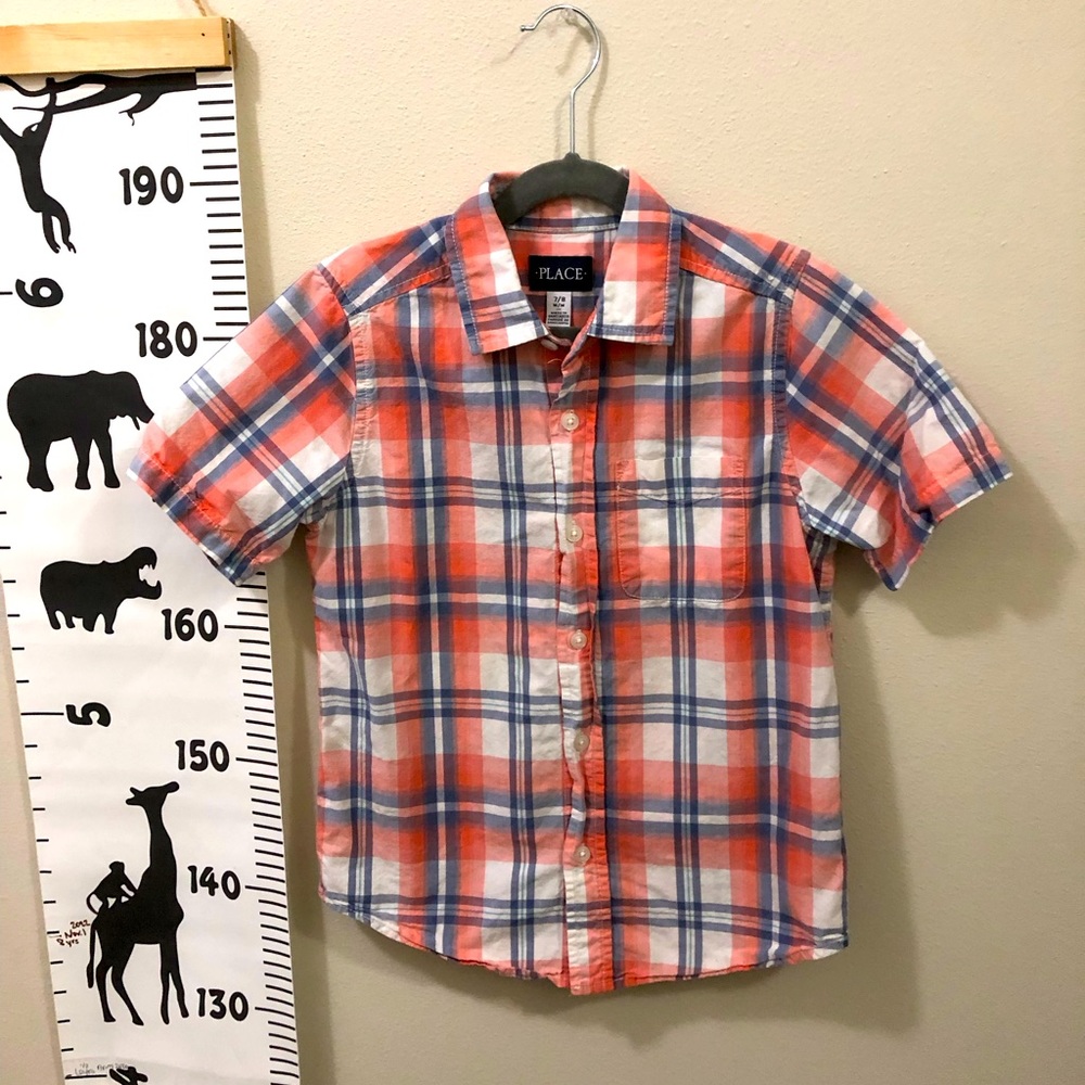 (4 for $15)  Children's Place- Plaid Short Sleeve Polo Button-up Shirt -Size 7/8